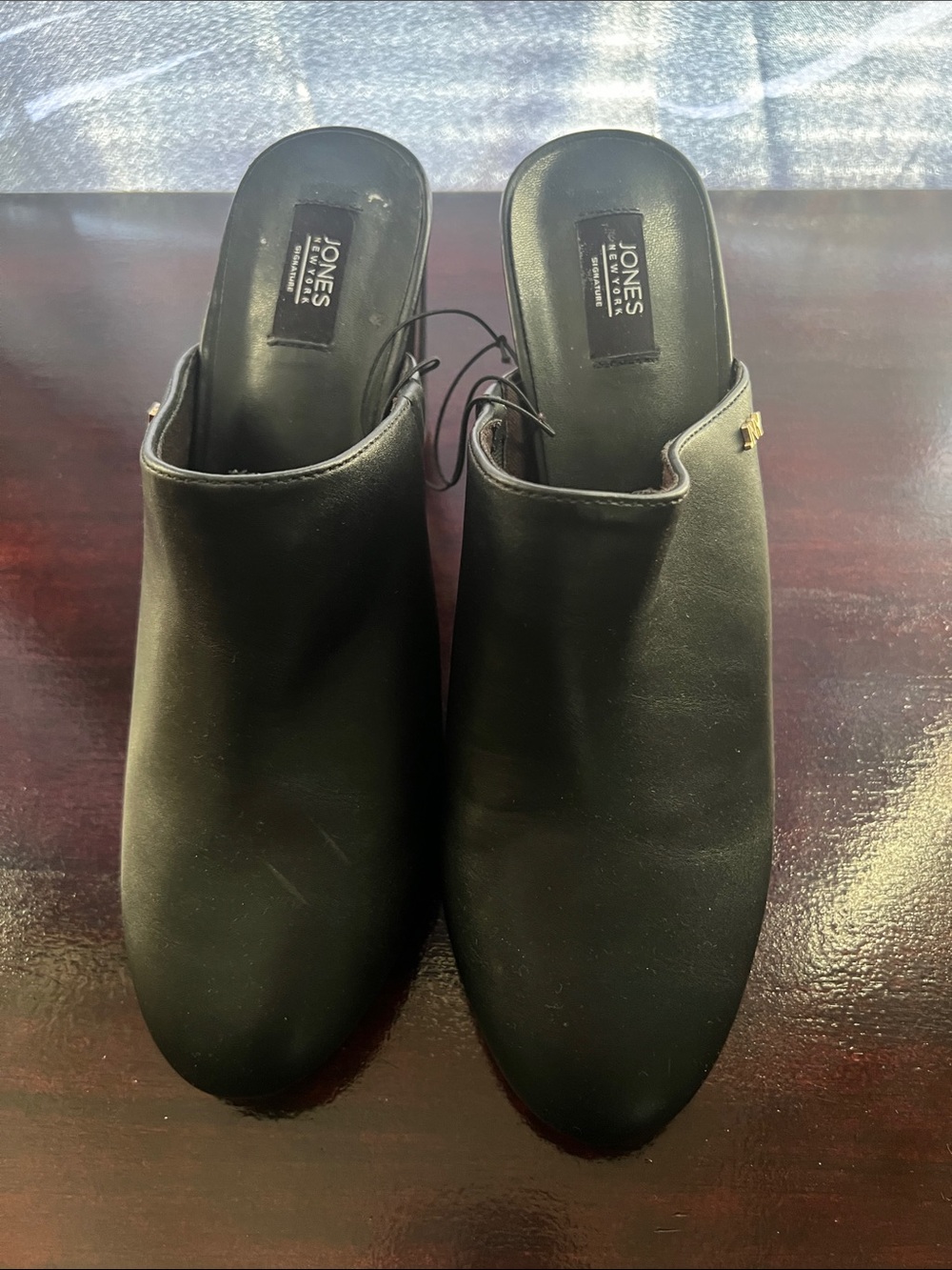 Jones New York Black Slip-On Leather Mules